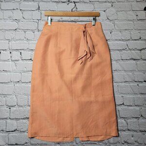 Vintage SK & Company 100% Silk Peach Orange Straight Skirt Size 10